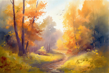 autumn landscape watercolor -Ai