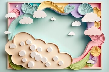 Creative paper cut style of blue sky and clouds for design projects related to nature environment or decoration. Generative AI