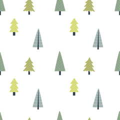 Vector abstract cute hand drawn illustration with trees on white background. Pastel baby texture perfect for fabric, wallpaper, wrapping paper, postcard, mockup. Delicate children's print.
