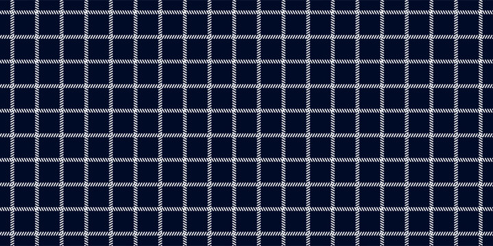 Windowpane plaid blue and white seamless pattern with narrow lines. Classic wool suit fabric. Elegant masculine design. Simple monochrome background. Twill variegated woolen material