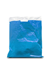 Close up of a used blue plastic bag isolated on a  transparent background