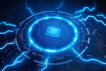 Obraz premium the futuristic digital background with lightning effects and blue, Generative AI