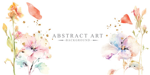 Abstract floral art vector background. Hand drawn flowers line art botanical watercolor. Use by Template design, invitation card, banner, print, greeting card, poster, wallpaper, cover decoration.