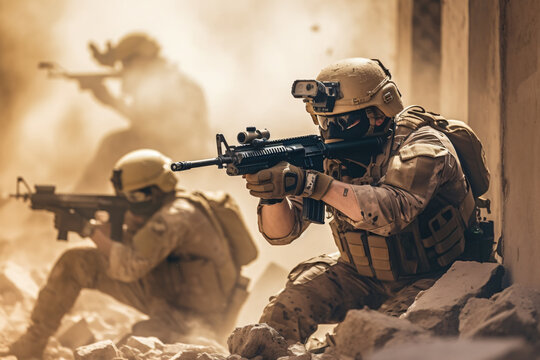 Free photo army soldiers fighting with guns and defending their country made with Generative AI