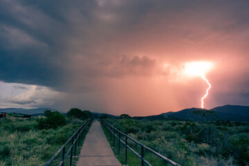 Lightning striking the field in Santa Fe, New Mexico