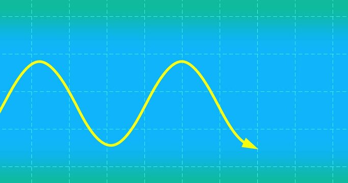 Sinusoid drawing with arrow seamless loop white on blue grid. Cartoon animation physics mathematics science. Scientific drawing animated sinusoida  sine wave.
