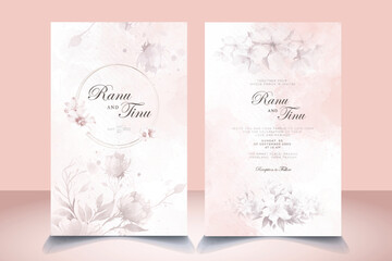 Wedding invitation card template design. Beautiful watercolor florals and leaves wedding invitation card. Premium vector design