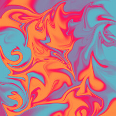 psychedelic retro swirls and patterns background/cover with noise grain blue, orange and magenta