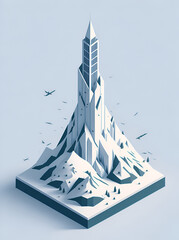 Cartoon watchtower in mountains. AI generated illustration