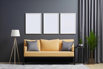 Room Mockup: Displaying Three Picture Frames for Stylish Wall Decor