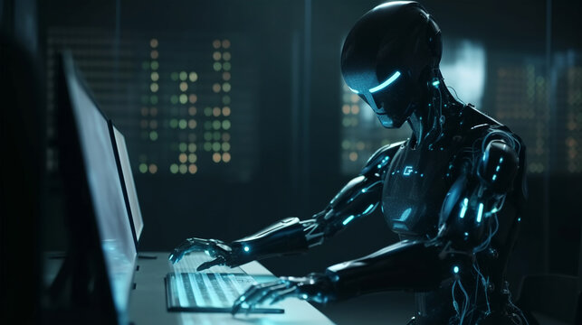 Robot, electronic and digital access, user authentication system, technology and cybernetics, computer security system, cybersecurity, information security, encryption, data protection, Generated AI.