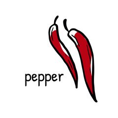 Obraz premium colored hand drawn of red chili pepper with text or name on white background