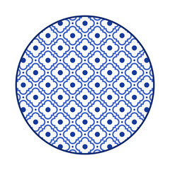 Porcelain plate with traditional blue on white design in Asian style. design pattern for background, plate, dish, bowl, lid, tray, salver, vector illustration art embroidery. diamond symbol plate. 