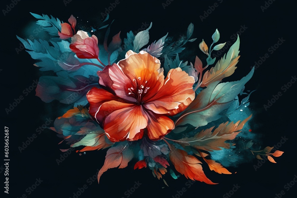 Poster an image of a flower set on a dark backdrop generative ai