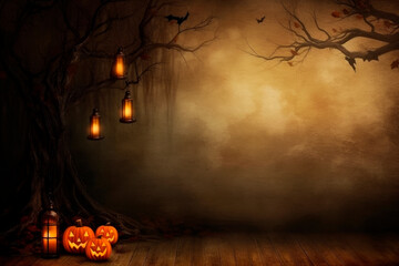 Halloween pumpkins with lanterns.AI generated.