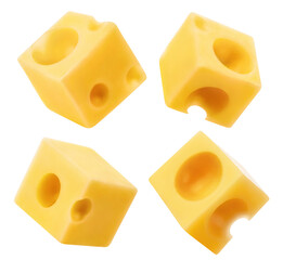 Collection of delicious cheese cubes, cut out