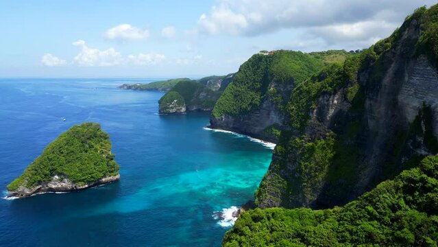 Aerial view of amazing cliff view from Nusa Penida - Bali.