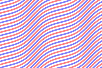 Pastel red and blue water wave stripes fabric pattern on white background vector. Abstract liquid wavy lines pattern. Diagonal optical illusion curve strips. Wall and floor ceramic tiles pattern.