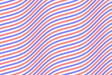 Pastel red and blue water wave stripes fabric pattern on white background vector. Abstract liquid wavy lines pattern. Diagonal optical illusion curve strips. Wall and floor ceramic tiles pattern.