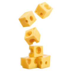 Flying cubic pieces of delicious cheese, cut out