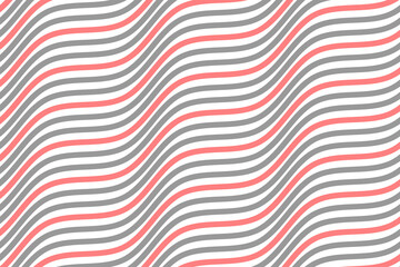 Pastel red and grey water wave stripes fabric pattern on white background vector. Abstract liquid wavy lines pattern. Horizontal optical illusion curve strips. Wall and floor ceramic tiles pattern.