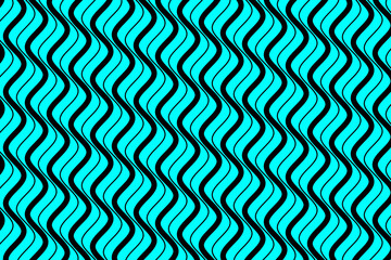 Black sea wave lines fabric pattern on aqua blue background vector. Abstract liquid wavy stripes pattern. Vertical optical illusion curve strips. Wall and floor ceramic tiles pattern.