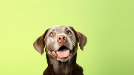 Labrador Retriever dog portrait on green background with copy space.Generative Ai