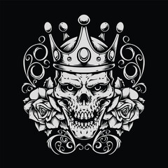 skull king with roses and ornament illustration
