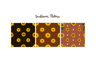 Vector sunflowers seamless patterns set