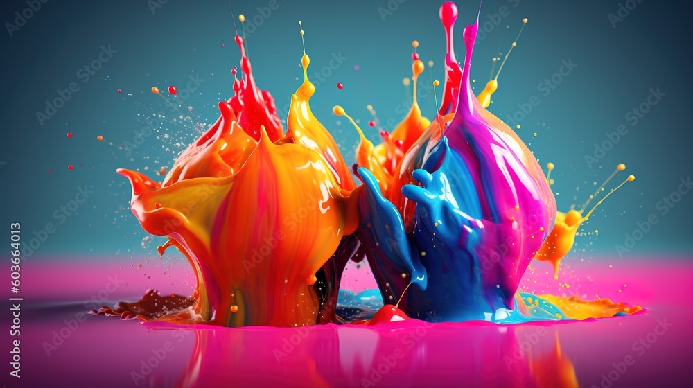 Aufkleber a collection of vibrant paints splattering one another while being layered. generative ai