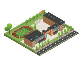 3D modern school or university. Isometric modern office building and architecture.