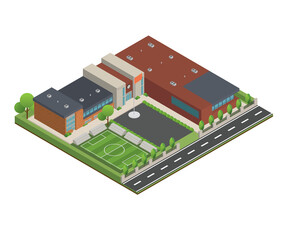 3D modern school or university. Isometric modern office building and architecture.