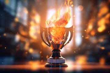 Winner trophy with fire. AI generative.