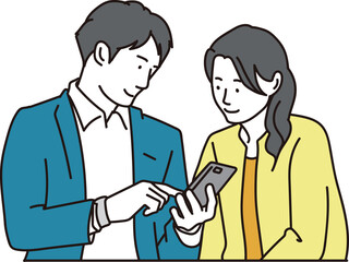 連絡先を交換するアジア人の男女