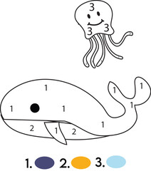 Whale Color By Number Coloring Pages