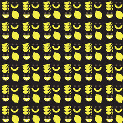 Pattern with lemons and cup of coffee, funny vector pattern for coffee shop, Packaging, posters, coffee cups