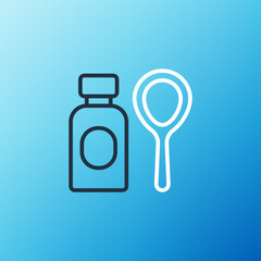 Line Soap bubbles bottle icon isolated on blue background. Blowing bubbles soap wand bottle. Colorful outline concept. Vector
