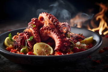 Fototapeta na wymiar octopus with vegetables