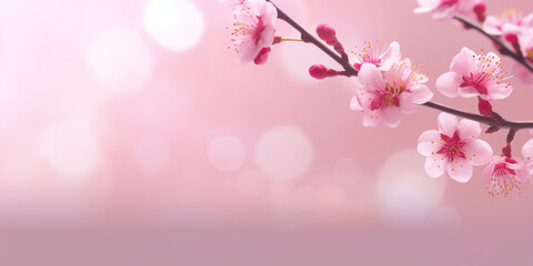 Fototapeta na wymiar Cherry blossom bokeh background copy space by by generative AI tools