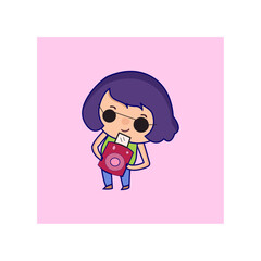 icon of a sweet small girl wearing goggles is clicking picture vector illustration art