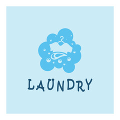 simple creative laundry logo, with the concept of a clothes or clothes washing machine, foam. water drops, logo for washing, clothes deodorizer, badge, company