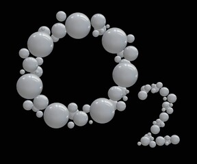 Isolated bubbles are forming oxygen symbol in the black background 3d rendering