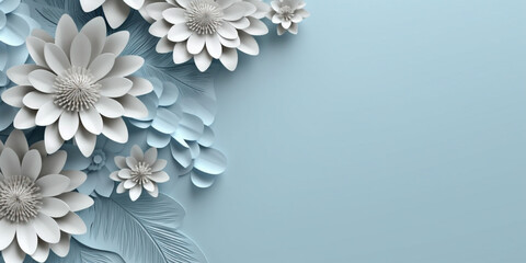 Blue flower paper art background copy space by generative AI tools