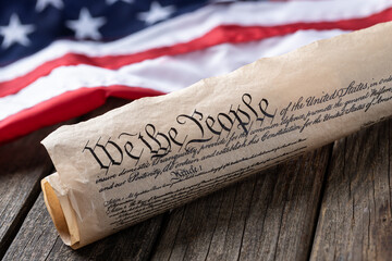 United States constitution with american flag - 603667601