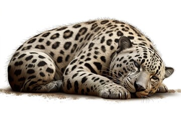 Fototapeta na wymiar sleeping leopard isolated on white background. Generated by AI