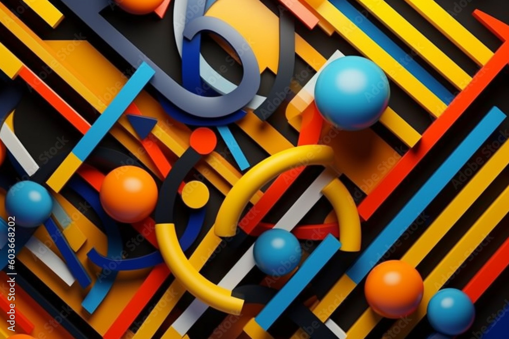 Poster  A minimalist composition of intersecting lines and shapes in bold colors,  Generative AI technology.
