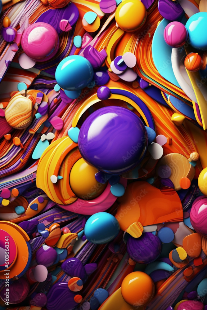 Aufkleber  A vibrant abstract print featuring geometric shapes and lines, creating a sense of movement and energy.  Generative AI technology.