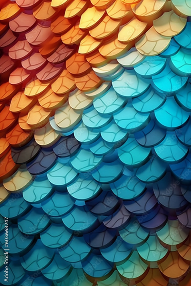 Poster A digital illustration featuring a tessellation of geometric patterns, creating a visually mesmerizing and intricate design.  Generative AI technology.