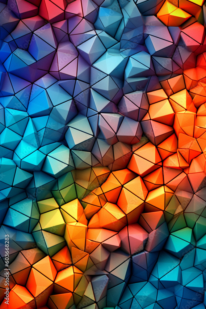 Poster A digital illustration featuring a tessellation of geometric patterns, creating a visually mesmerizing and intricate design.  Generative AI technology.