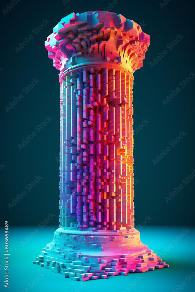 Aufkleber  depicting an innovative and futuristic interpretation of a Greek column, pushing the boundaries of architectural design.  Generative AI technology.